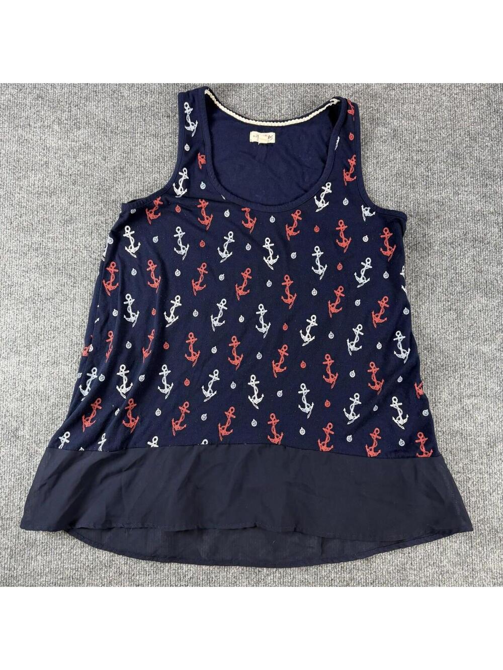 Maison Jules Navy Anchor Print Tank Top Large, Nautical, Yacht, Sailing, Coastal